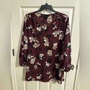 Lane Bryant New Plus Tunic Blouse Wine Pink Floral V-Neck Size 24